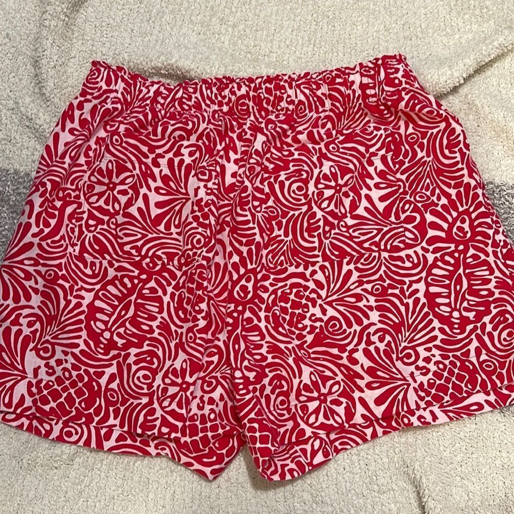 Women's Red Patterned Shorts - Picture 2 of 6